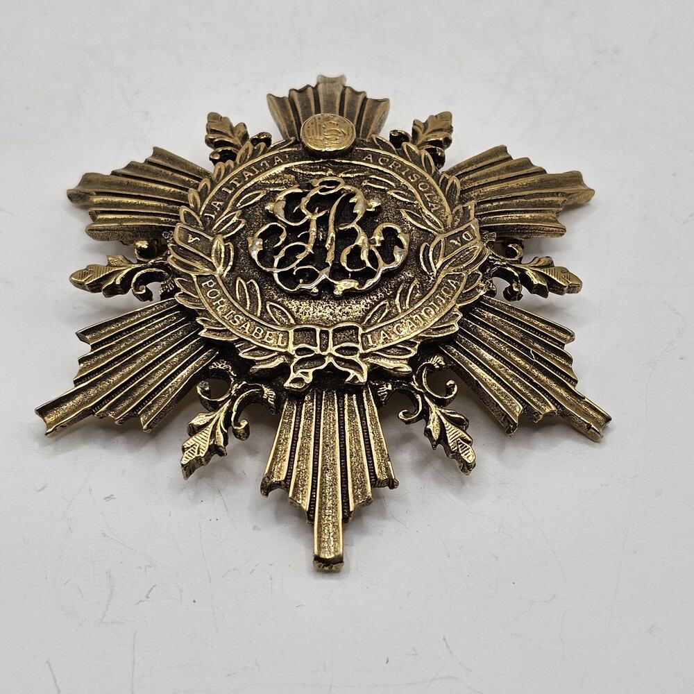 Vintage 1950s Coro Order of Isabella Catholic Brooch Star Cross Gold Tone